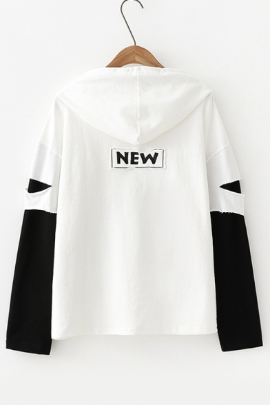 A NEW ONE Letter Embroidered Color Block Layered Long Sleeve Hoodie