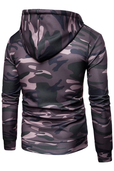 Camouflage Printed Zip Pocket Long Sleeve Slim Hoodie