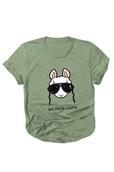 Cute Glasses Sheep Letter Printed Round Neck Short Sleeve Tee