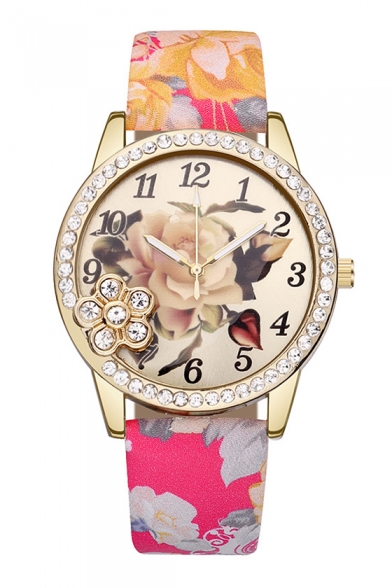 Diamante Floral Pattern Leisure Quartz Watch