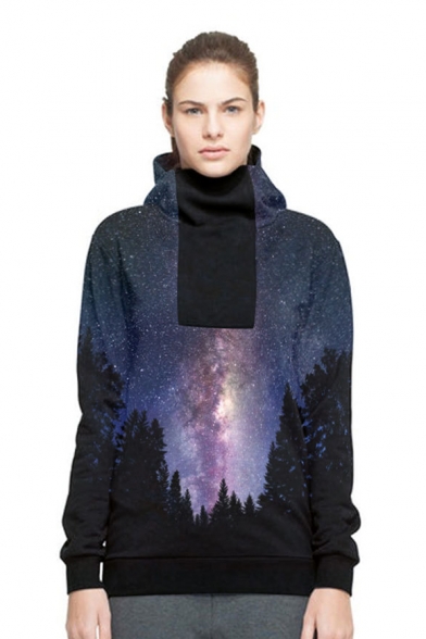 Galaxy Forest Printed Long Sleeve Sports Hoodie
