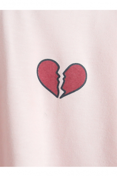 Heart Break Pattern Letter Printed Round Neck Long Sleeve Loose Sweatshirt