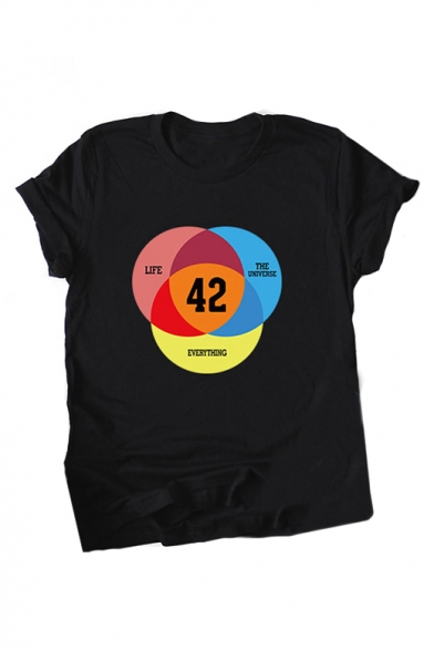 Letter Number Circle Printed Round Neck Short Sleeve Graphic Tee
