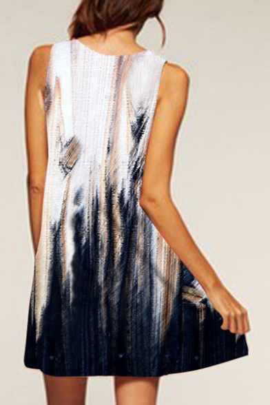 Round Neck Sleeveless Printed Mini A-Line Dress
