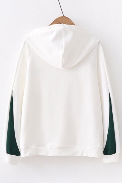 Sports Leisure Letter Embroidered Color Block Long Sleeve Casual Hoodie