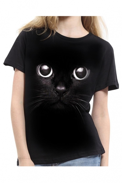 3D Cat Printed Round Neck Short Sleeve T-Shirt