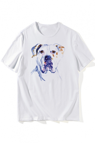 Painting Dog Printed Round Neck Short Sleeve T-Shirt