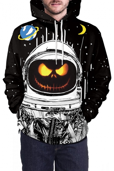 Pumpkin Astronaut Printed Long Sleeve Oversized Hoodie