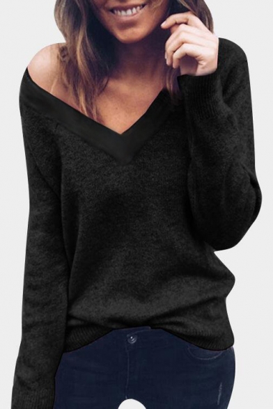 Reversible Round Neck Long Sleeve Plain Sweater