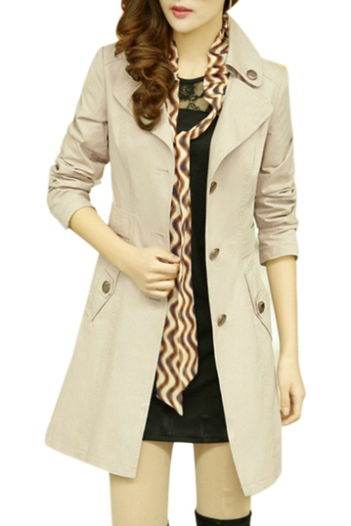 Single Breasted Notched Lapel Collar Long Sleeve Plain Tunic Coat