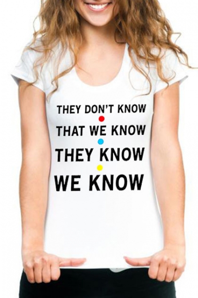 THEY DON'T KNOW Letter Graphic Printed Round Neck Short Sleeve T-Shirt