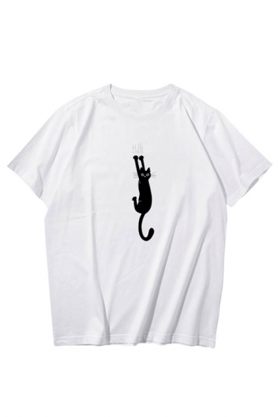 Cartoon Cat Printed Short Sleeve Round Neck T-Shirt