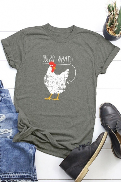 Cock Letter Printed Round Neck Short Sleeve Tee