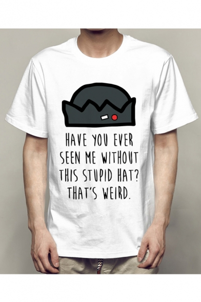 HAVE YOU EVER SEEN Letter Hat Printed Round Neck Short Sleeve Tee