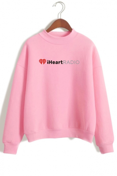 I HEART Letter Graphic Printed High Neck Long Sleeve Sweatshirt