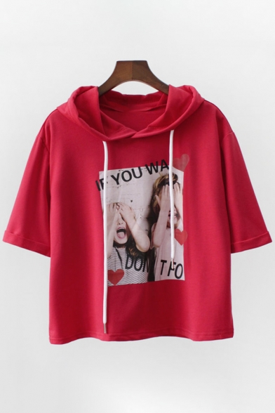 IF YOU WA Letter Heart Children Printed Short Sleeve Hooded Tee