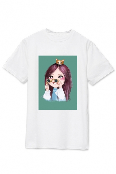 Kpop Twice Korean Star SANA Printed Round Neck Short Sleeve T-Shirt
