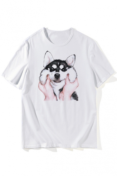 Lovely Dog Printed Short Sleeve Round Neck T-Shirt
