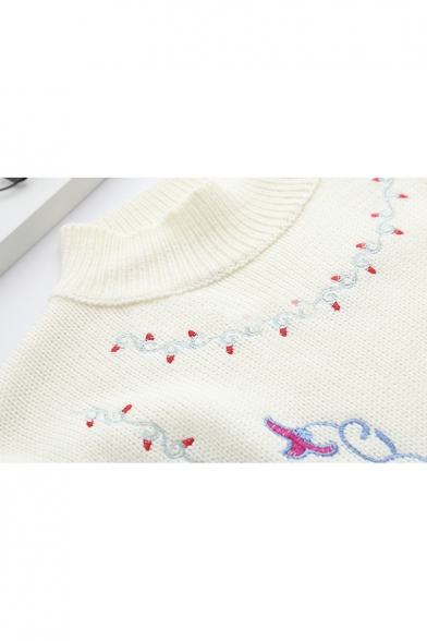 Mock Neck long Sleeve Bird Floral Embroidered Sweater