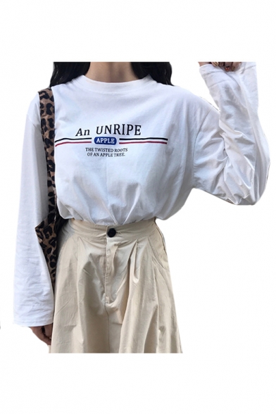 AN UNRIPE Letter Printed Round Neck Long Sleeve Graphic T-Shirt
