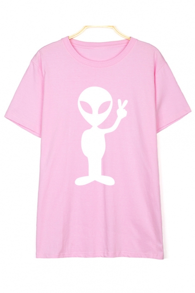 Casual Alien Printed Round Neck Short Sleeve T-Shirt