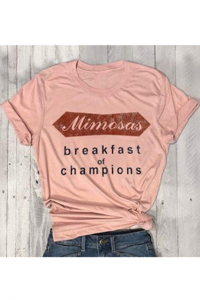 BREAKFAST Letter Printed Round Neck Short Sleeve Graphic Tee