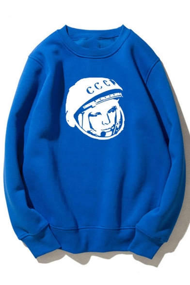 CCC Letter Character Printed Round Neck Long Sleeve Sweatshirt