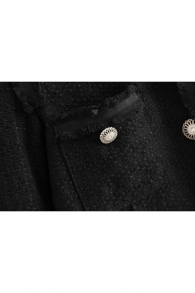 Elegant V Neck Panel Raw Edge Long Sleeve Button Front Jacket