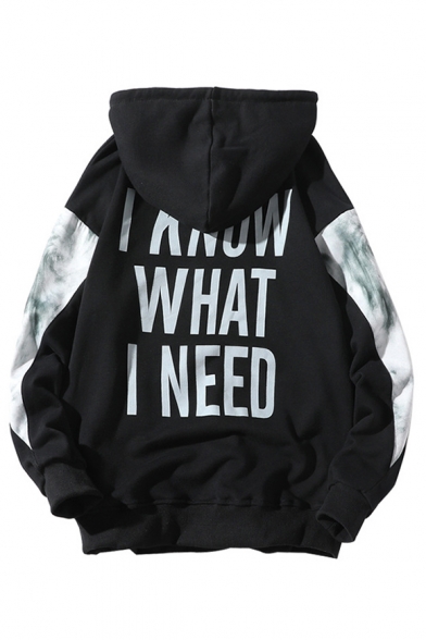 I KNOW WHAT I NEED Letter Color Block Long Sleeve Leisure Hoodie
