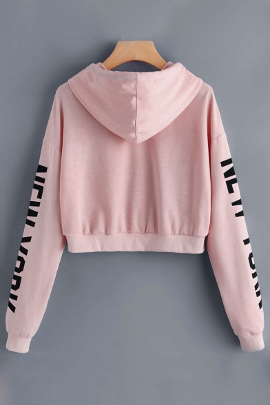 Letter Print Long Sleeve Cropped Casual Hoodie