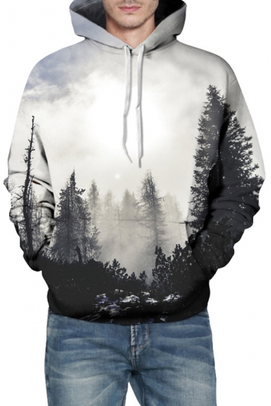 3D Forest Printed Long Sleeve Casual Hoodie