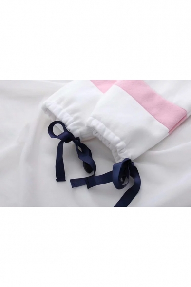 Color Block Striped Round Neck Bow Tie Cuffs Long Sleeve Sweatshirt