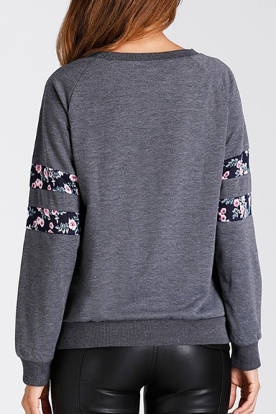 Contrast Floral Patch Round Neck Raglan Sleeve Casual Sweatshirt