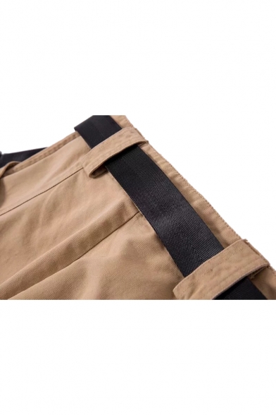 High Waist Plain Elastic Cuffs Cargo Pants with Belt