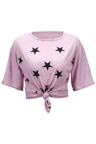 Soft Star Printed Round Neck Short Sleeve Leisure T-Shirt