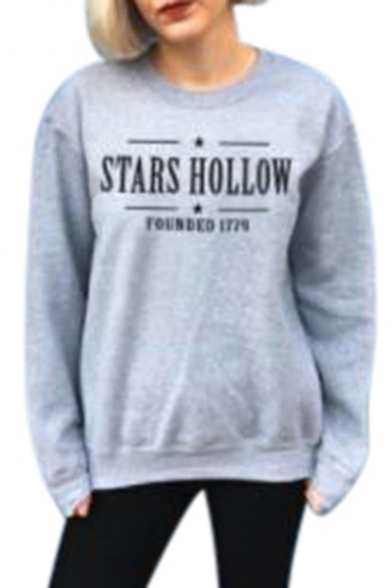Star Letter Print Round Neck Long Sleeve Sweatshirt
