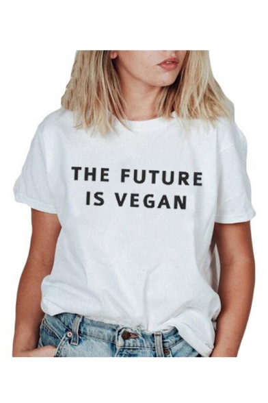 THE FUTURE IS VEGAN Letter Print Round Neck Short Sleeve T-Shirt
