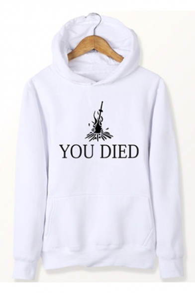 YOU DIED Letter Fire Printed Long Sleeve Casual Hoodie