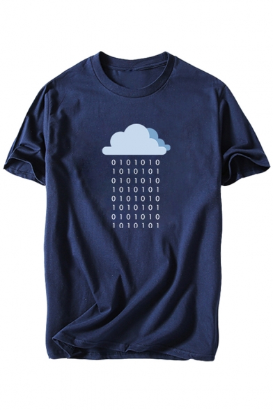 Cloud Number Printed Round Neck Short Sleeve T-Shirt