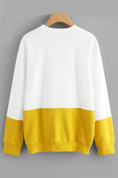 Color Block Cat Printed Round Neck Long Sleeve Sweatshirt