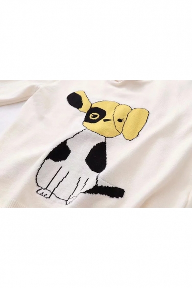 Cute Dog Jacquard Long Sleeve Hooded Sweater