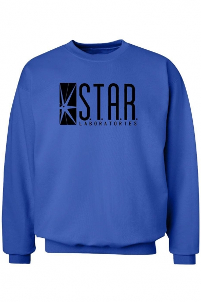 Geometric STAR Letter Print Round Neck Long Sleeve Sweatshirt for Men