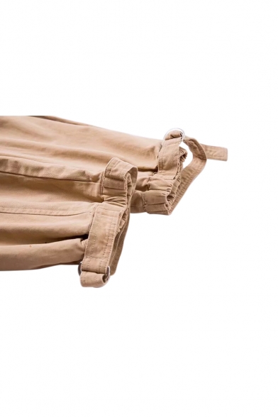 High Waist Plain Elastic Cuffs Cargo Pants with Belt