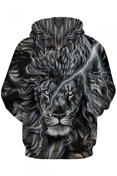 Lightning Lion Print Long Sleeve Unisex Hoodie