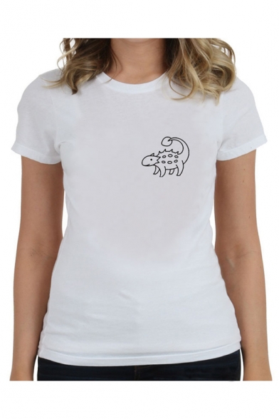 Lovely Cartoon Dinosaur Print Round Neck Short Sleeve T-Shirt