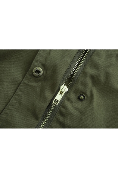 Trendy Plain Long Sleeve Zip Closure Hooded Coat