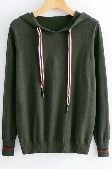 Contrast Striped Long Sleeve Leisure Hooded Sweater