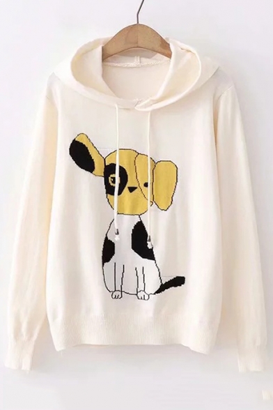 Cute Dog Jacquard Long Sleeve Hooded Sweater