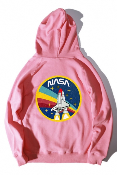 NASA Letter Rocket Print Back Long Sleeve Unisex Hoodie