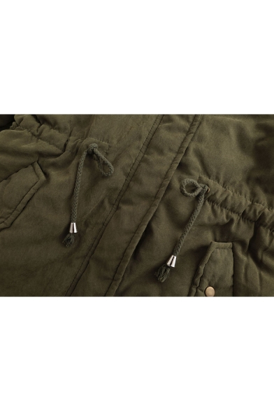 Plain Long Sleeve Fishtail Hem Concealed Zip Closure Hooded Parka Coat
